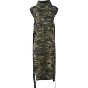 Women Denim Camo Dress Sleeveless High Neck Side Slit Casual Summer